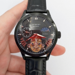 41mm DEBERT black dial PVD case 12 hours luxury automatic mens wrist Watch 2960