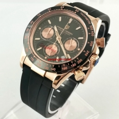 Pagani 40mm Men's Top Classic Quartz Watch Rose Gold Case Sapphire Glass Black Dial Date VK63 Movement Chronograph