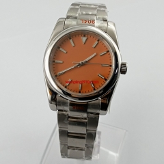 39mm Bliger Sterile orange Dial Sapphire Crystal Japan NH35 Automatic Men Polished Watch Movement Green Luminous