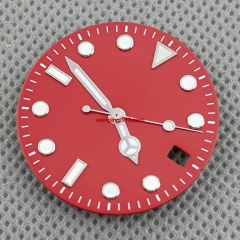 29mm red Watch Dial + silver Hands With Date Sterile Fit Seiko NH35 3 o'clock 3.8 o'clock Movement