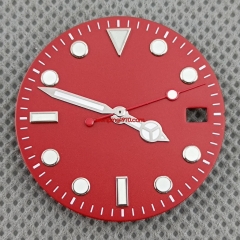 29mm red Watch Dial +Hands With Date Sterile Fit Seiko NH35 3 o'clock 3.8 o'clock Movement